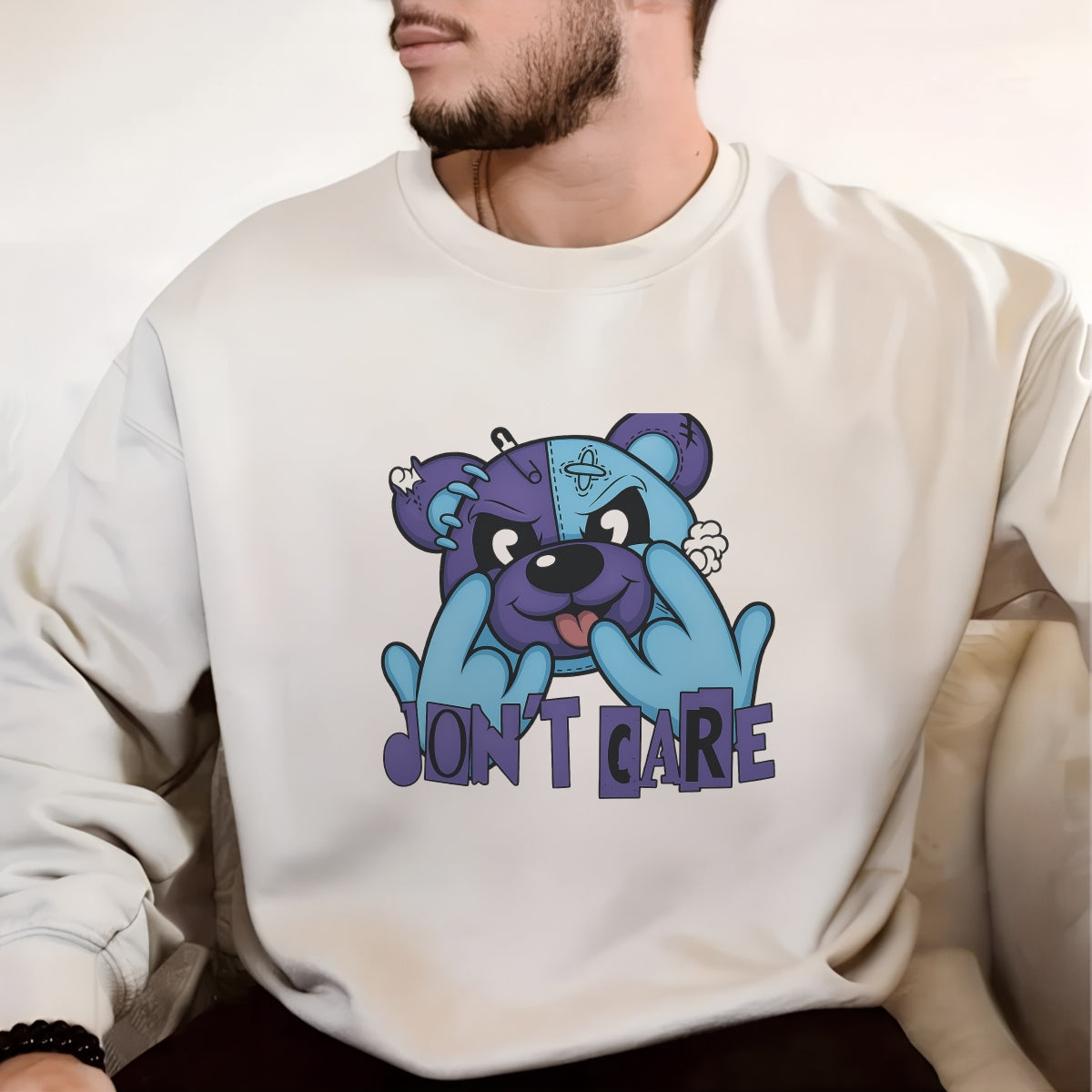 DTF Heat Transfer Iron On Sticker, Rebellious Two - Tone Bear Design, for Urban Fashion & Attitude - Driven Gear