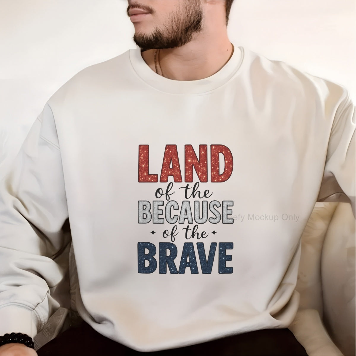 DTF Heat Transfer Iron On Sticker, Patriotic  Themed Land of the Brave Glittery Graphic, For Patriotic Apparel And National Holiday Decor