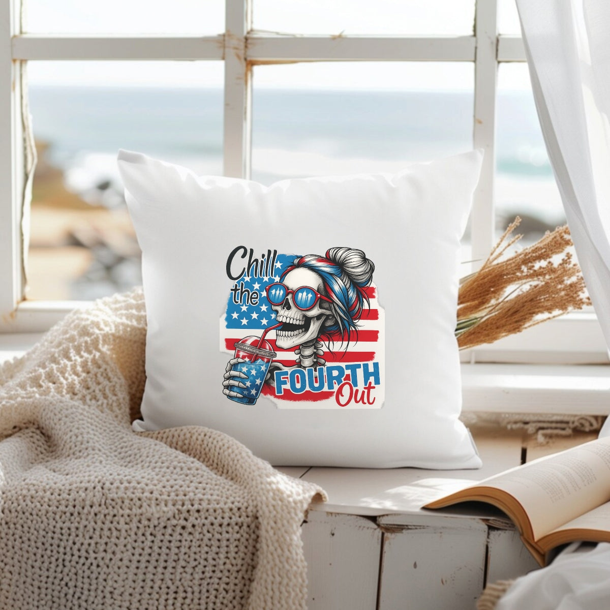 DTF Heat Transfer Iron On Sticker, Patriotic Skull Fourth of July Graphic, for Independence Day Apparel and Summer Celebration Merch