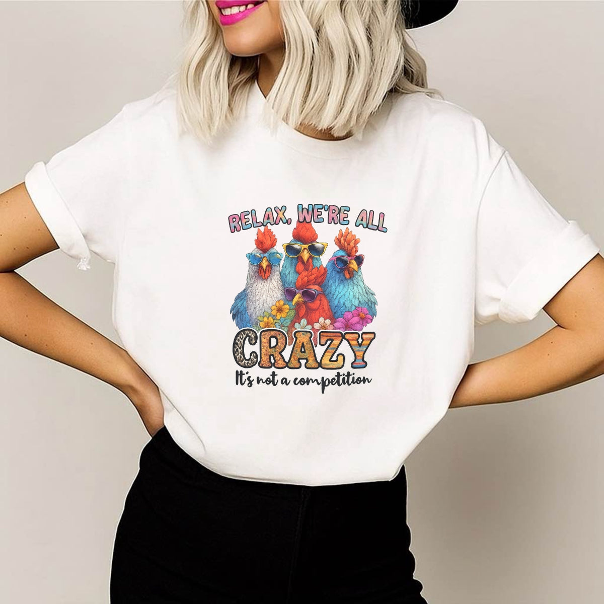 DTF Heat Transfer Iron On Sticker, Funky Chicken Crew Graphic, For Humorous Apparel And Lighthearted Deco