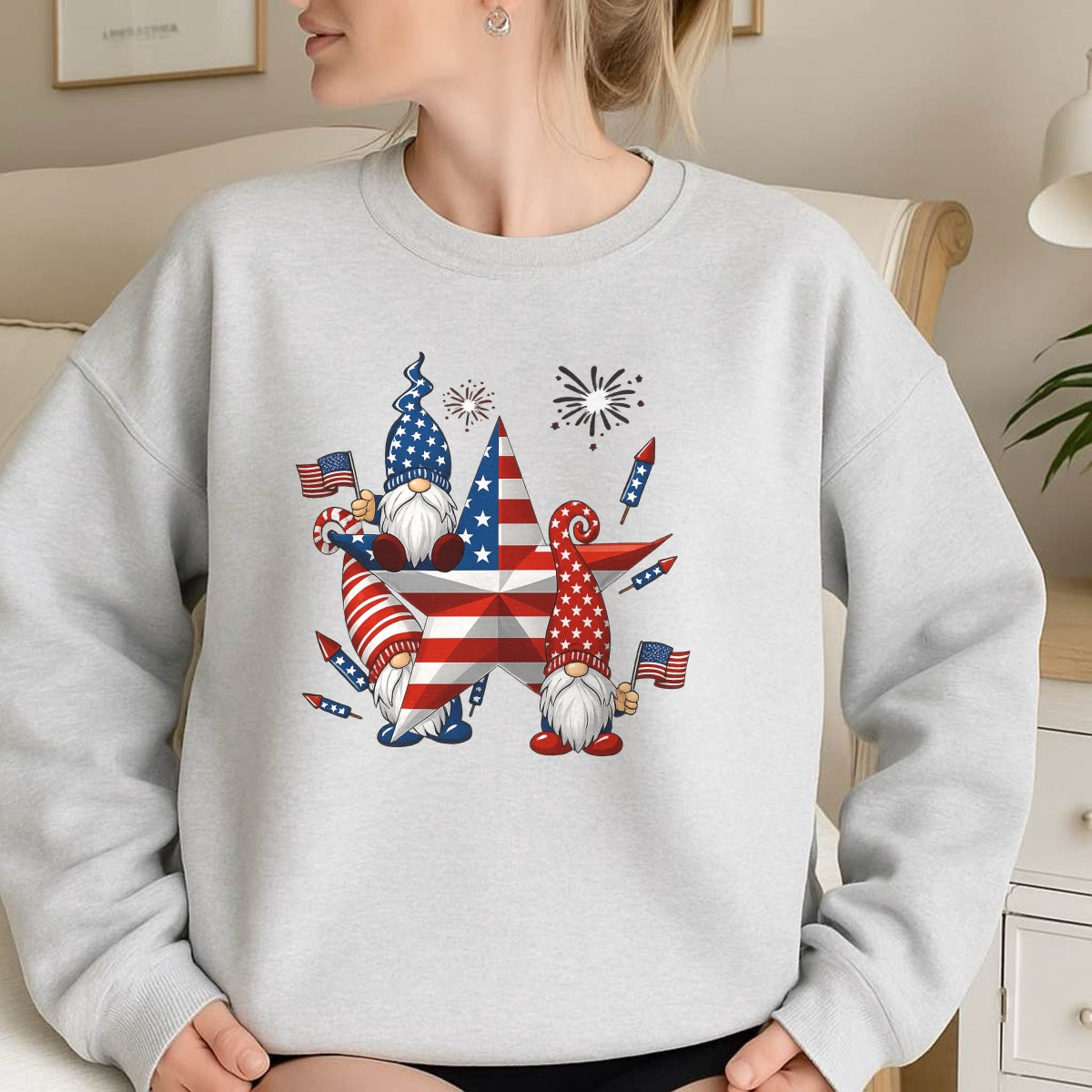 DTF Heat Transfer Iron On Sticker, Patriotic Gnome 4th of July Graphic, for Independence Day Apparel and Celebration Decor
