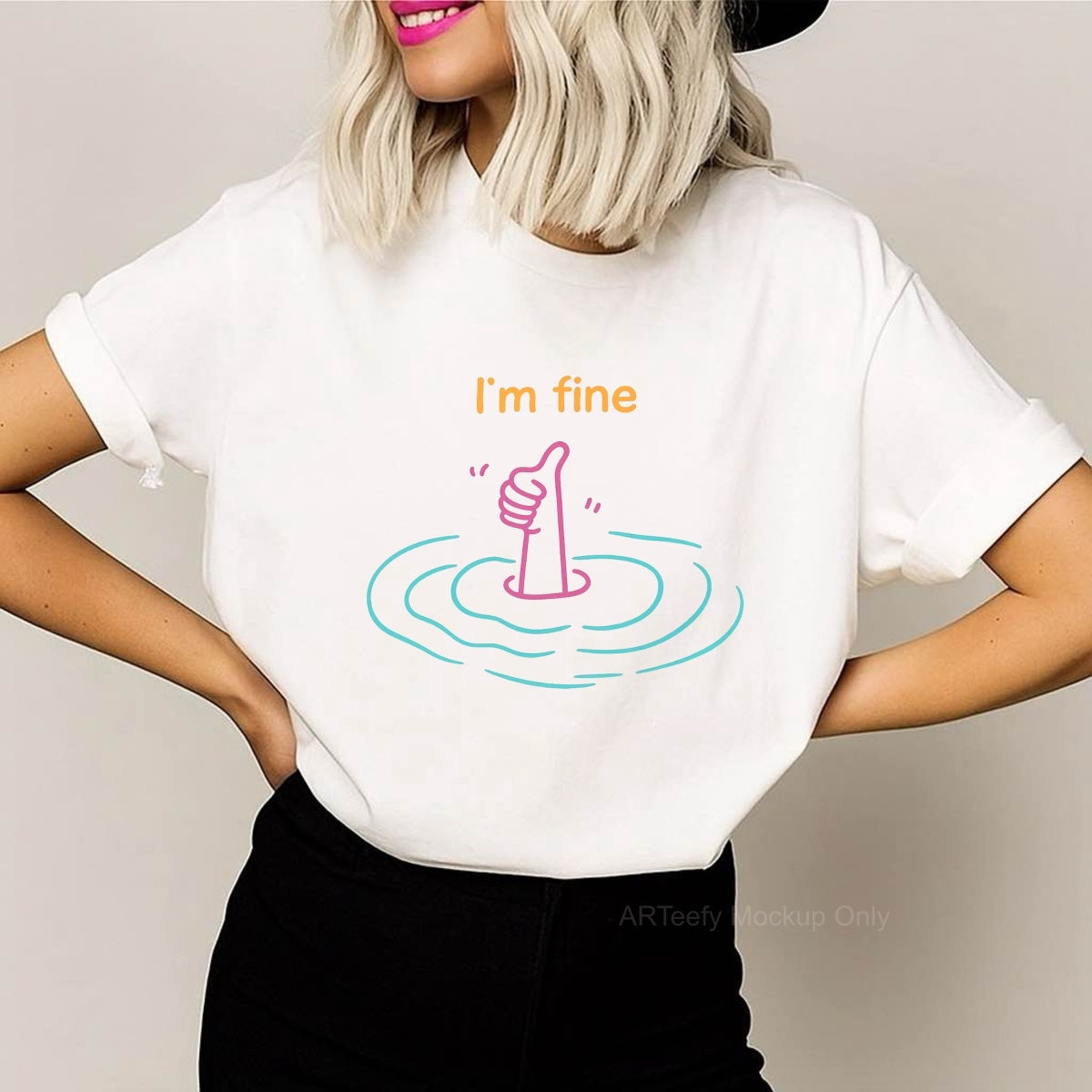 DTF Heat Transfer Iron On Sticker, Humorous I'm fine Thumb Graphic, For Sarcastic Apparel And Fun Decor