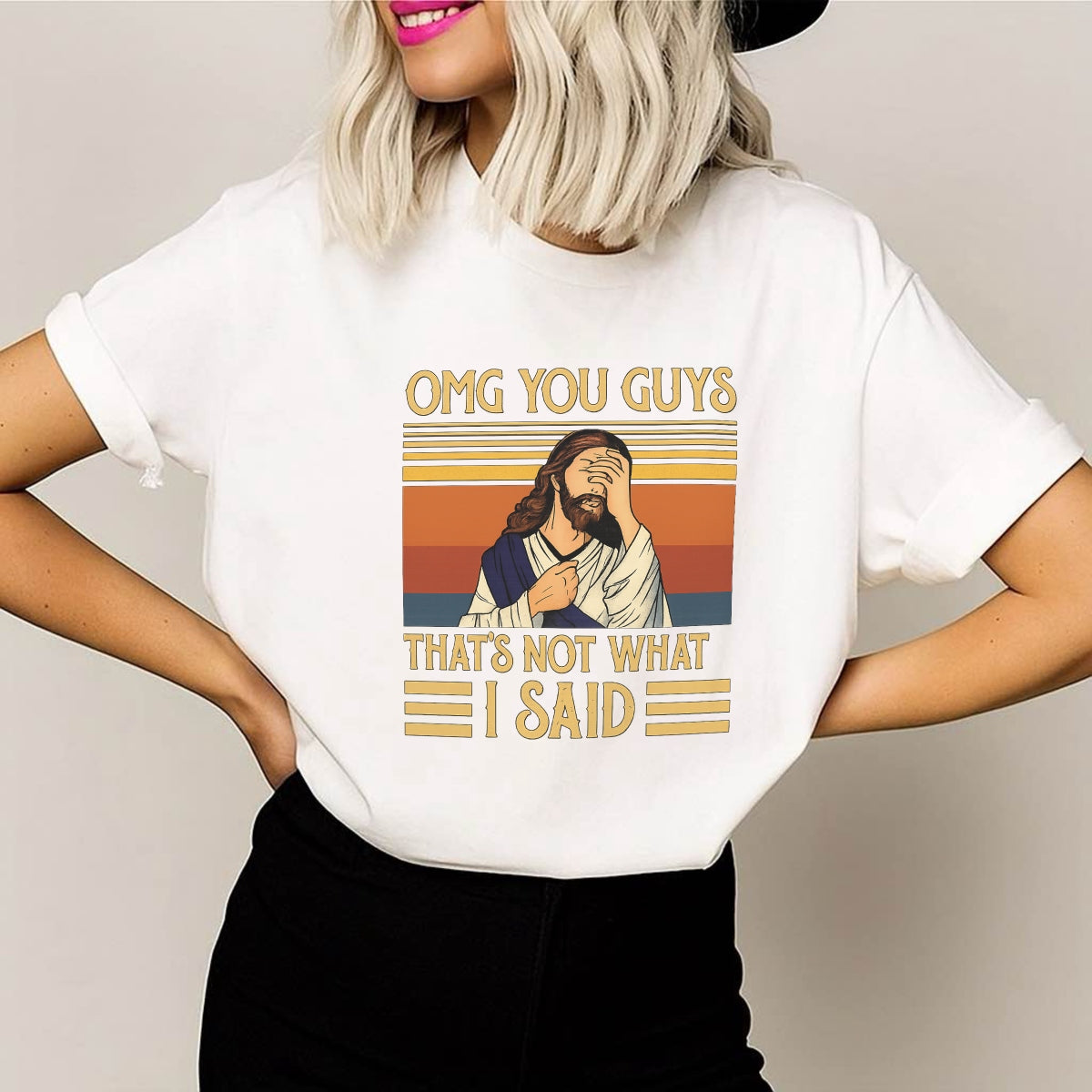 DTF Heat Transfer Iron On Sticker, Humorous Religious  Inspired Meme Graphic, For Casual Apparel And Light hearted Religious Community Gatherings
