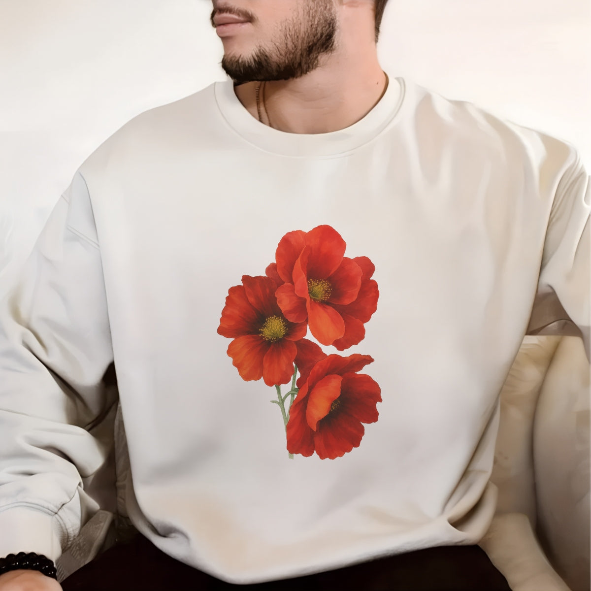 DTF Heat Transfer Iron On Sticker, Watercolor Red Poppy Flower Bouquet, for Floral - Inspired Apparel & Nature - Lover Gifts