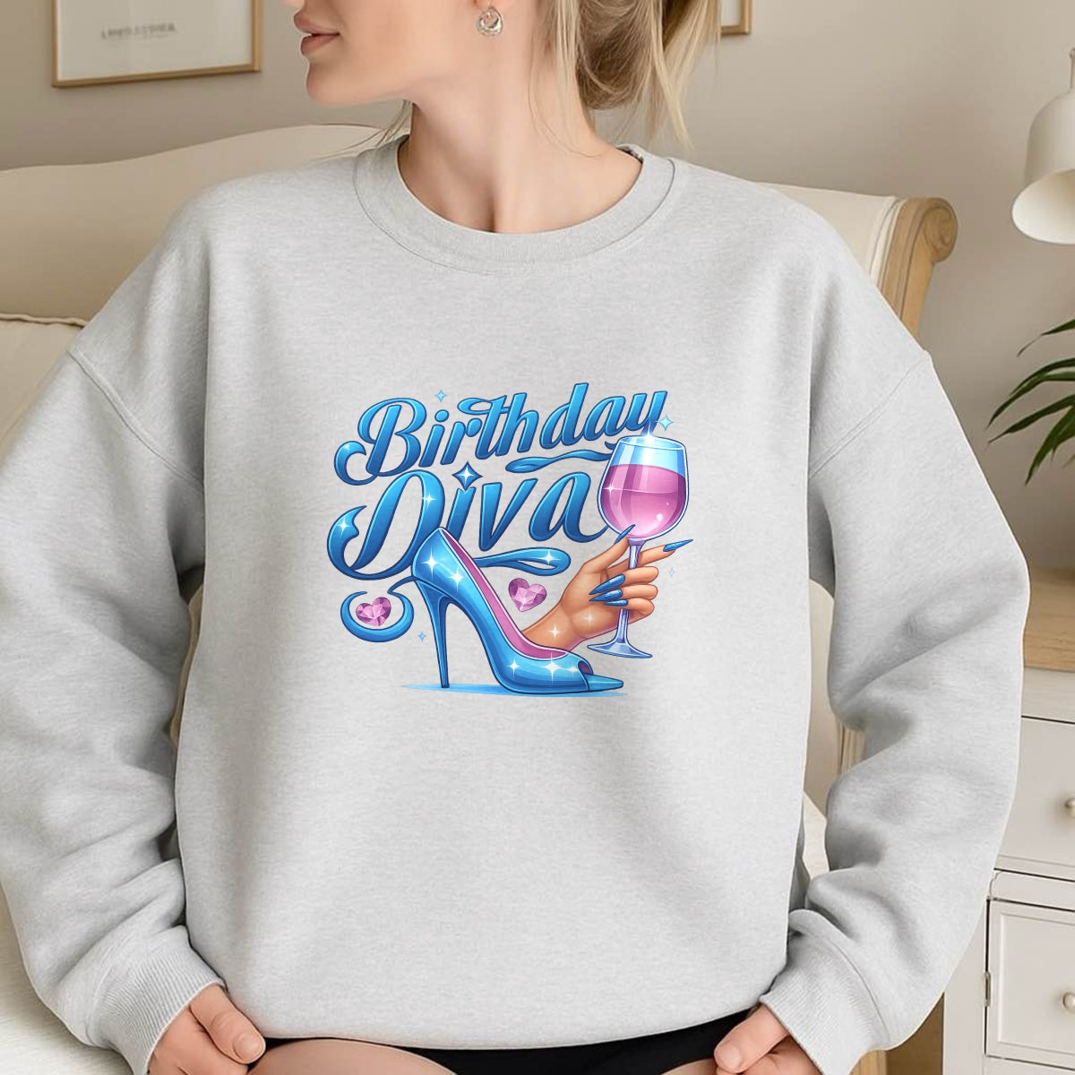 DTF Heat Transfer Iron On Sticker, Birthday Diva High Heel Graphic, for Birthday Celebration Apparel and Party Decor