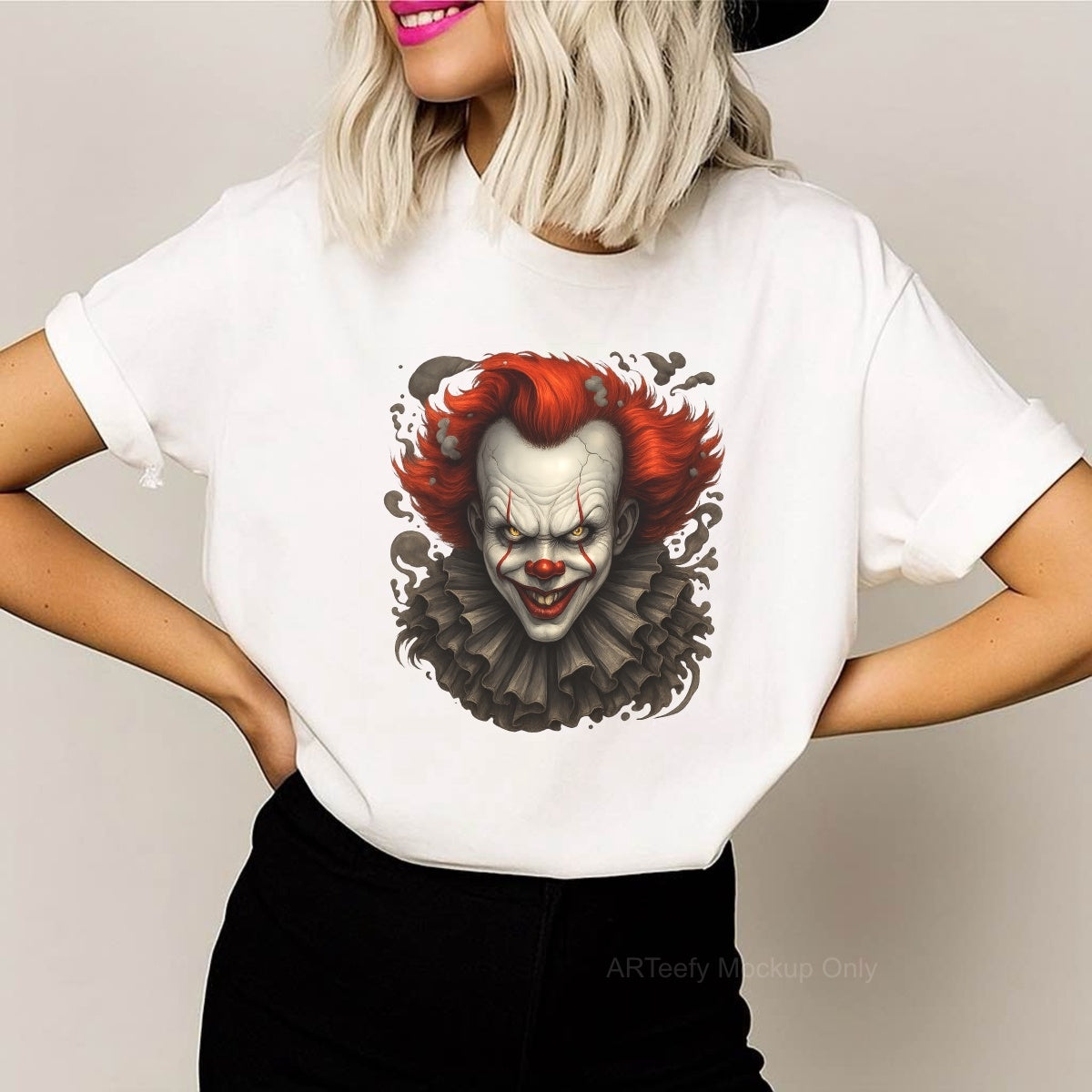 DTF Heat Transfer Iron On Sticker, Horror  Themed Clown Graphic, For Halloween Apparel And Spooky Decor
