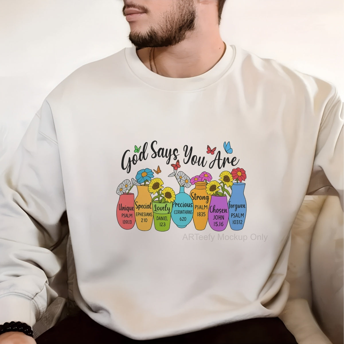 DTF Heat Transfer Iron On Sticker, Inspirational God Says You Are Flower Vases Graphic, For Faith Based Apparel And Spiritual Decor