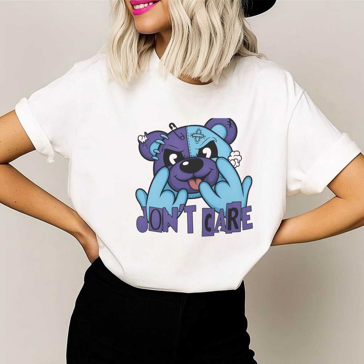 DTF Heat Transfer Iron On Sticker, Rebellious Two - Tone Bear Design, for Urban Fashion & Attitude - Driven Gear