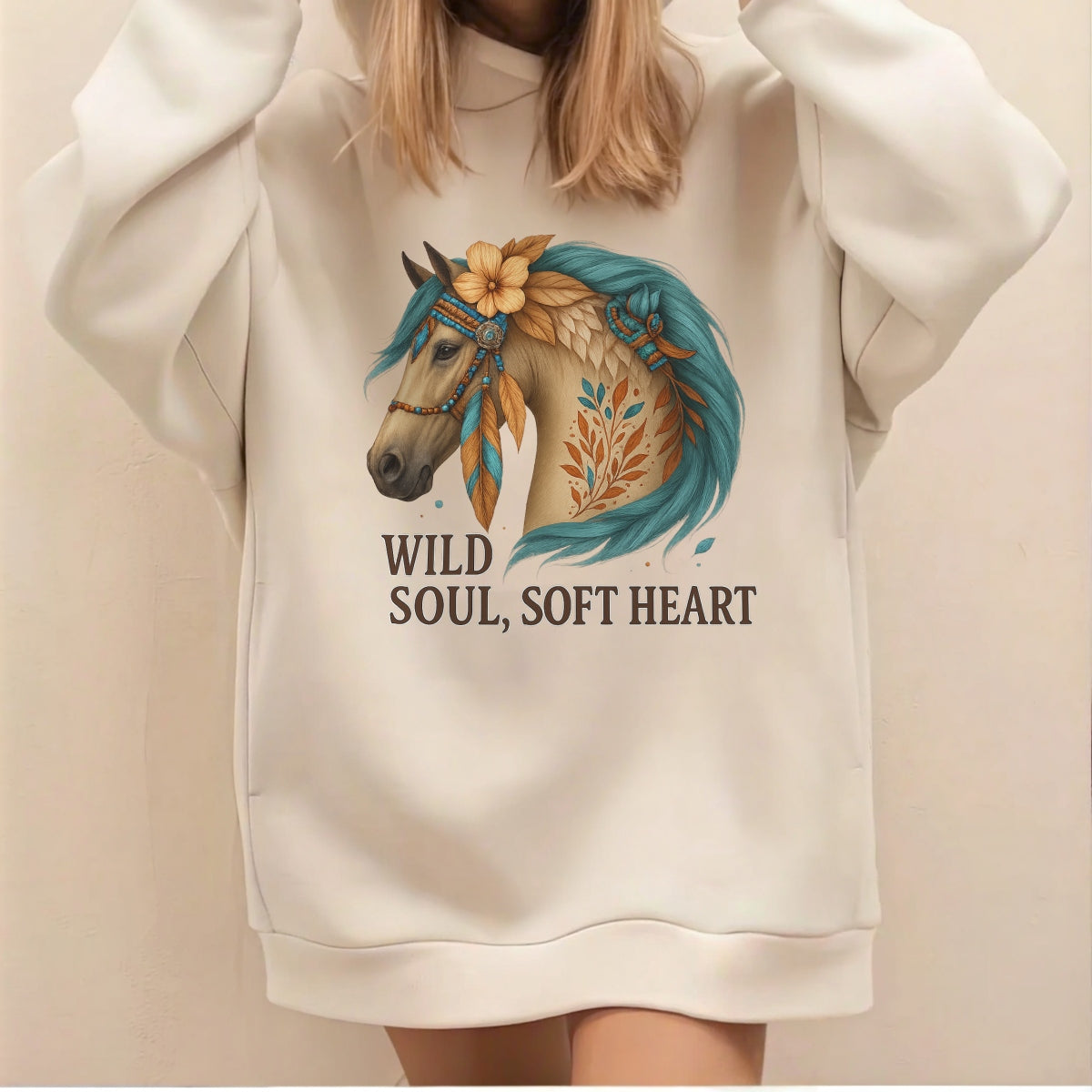 DTF Heat Transfer Iron On Sticker, Artistic Boho Horse with Floral Accents & Inspirational Text, for Bohemian Fashion & Nature - Lover Gifts
