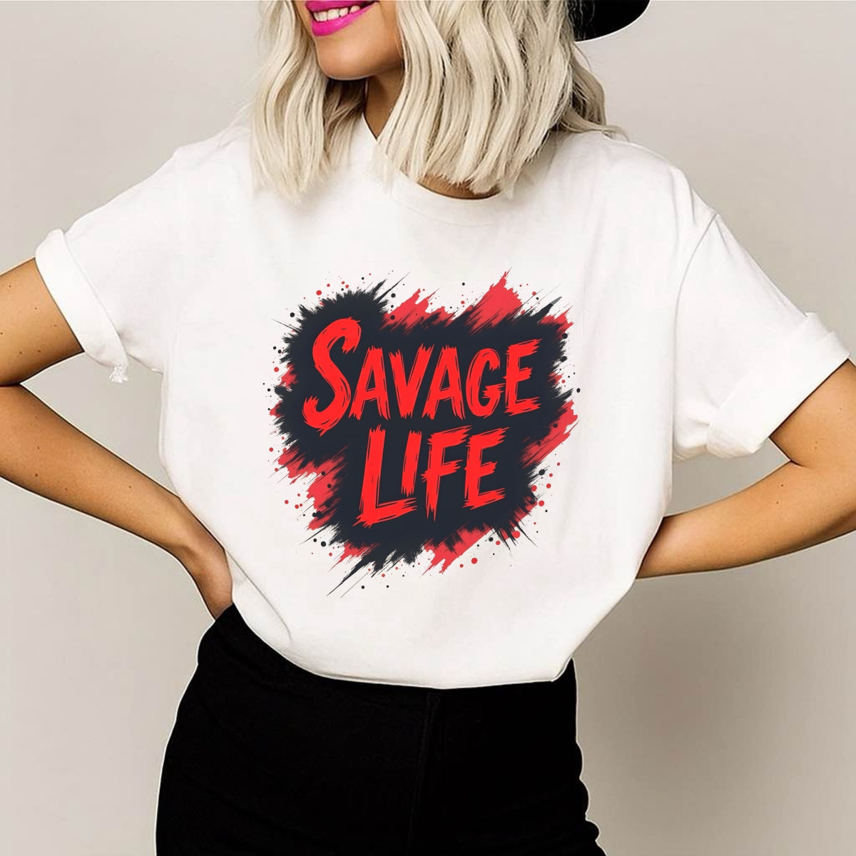 DTF Heat Transfer Iron On Sticker, Edgy SAVAGE LIFE Text Graphic, For Streetwear And Bold Lifestyle Events