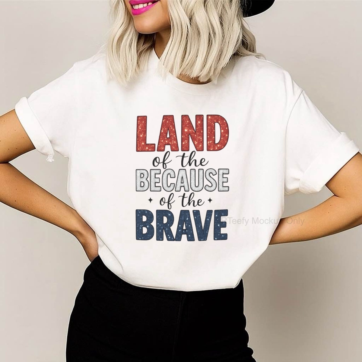 DTF Heat Transfer Iron On Sticker, Patriotic  Themed Land of the Brave Glittery Graphic, For Patriotic Apparel And National Holiday Decor