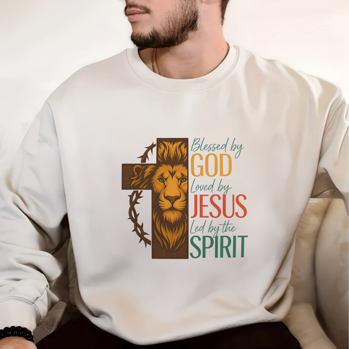 DTF Heat Transfer Iron On Sticker, Christian Lion Cross Art, Loved by JESUS Slogan for Spiritual Clothing