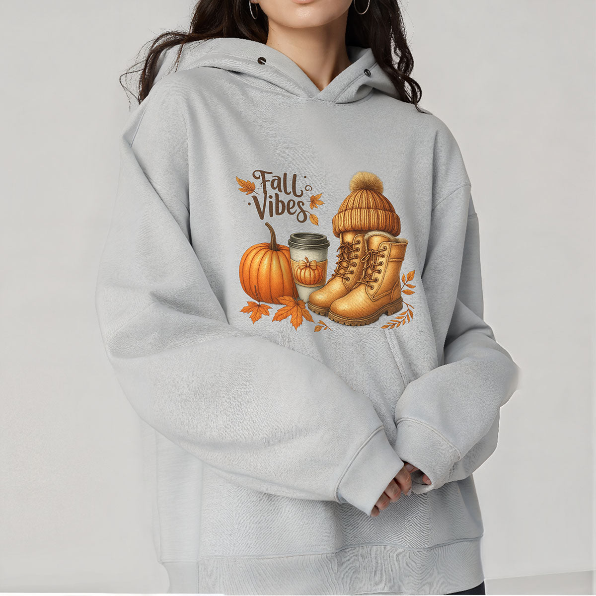 DTF Heat Transfer Iron On Sticker, Fall Vibes with Pumpkin, Boots & Coffee Design, for Autumn, Themed Apparel & Seasonal Decor