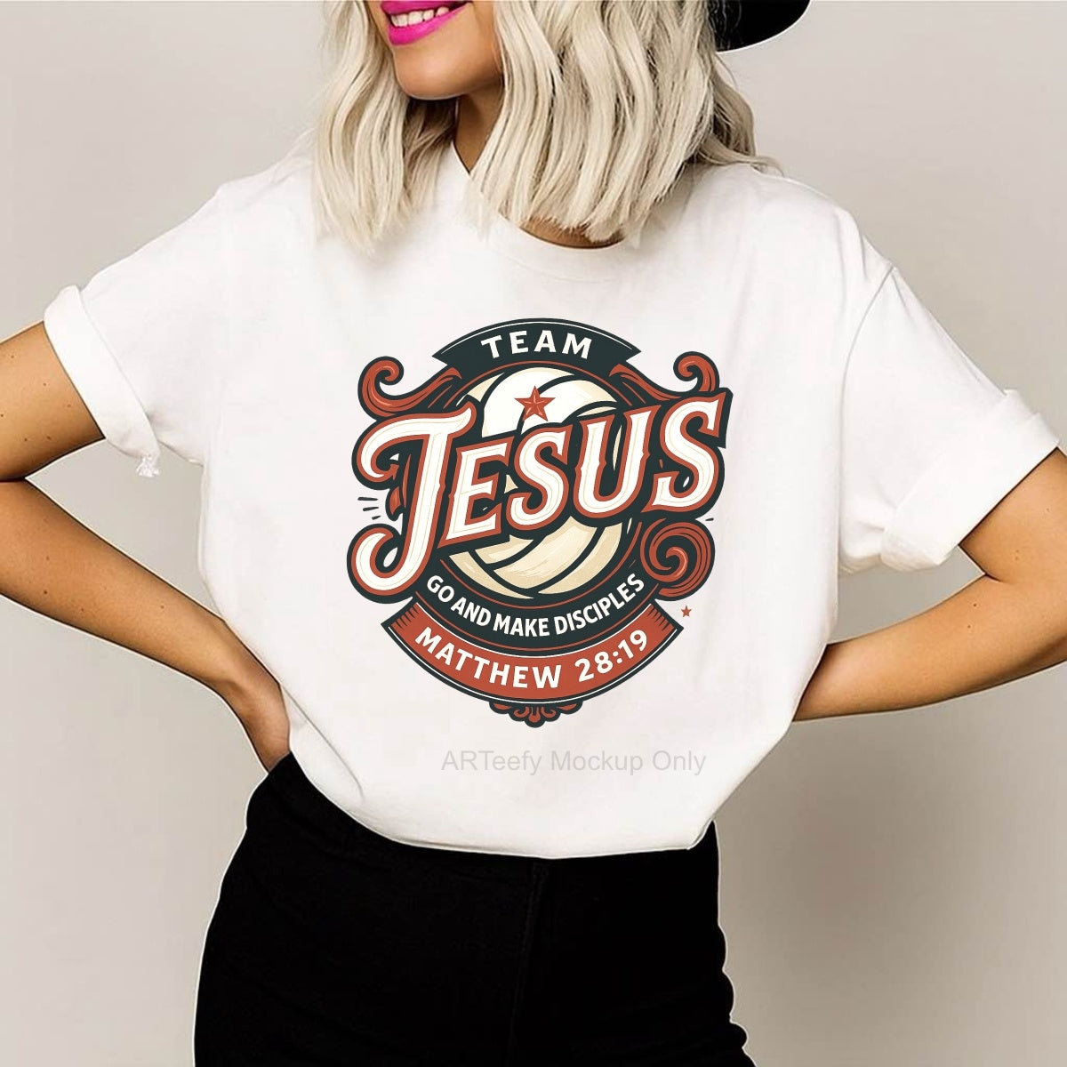 DTF Heat Transfer Iron On Sticker, Team Jesus Volleyball & Scripture Elements, For Faith Based Sports Apparel and Church Event Decor