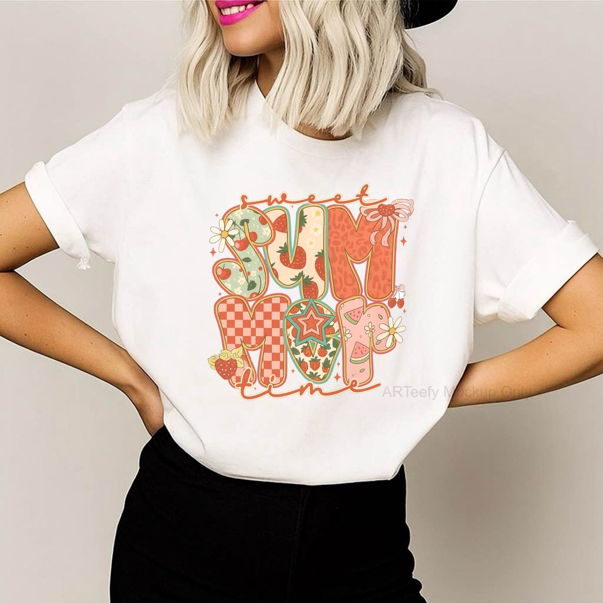 DTF Heat Transfer Iron On Sticker, Summer Themed Sweet Summer Time Fruit & Pattern Graphic, For Beachwear And Vacation Decor