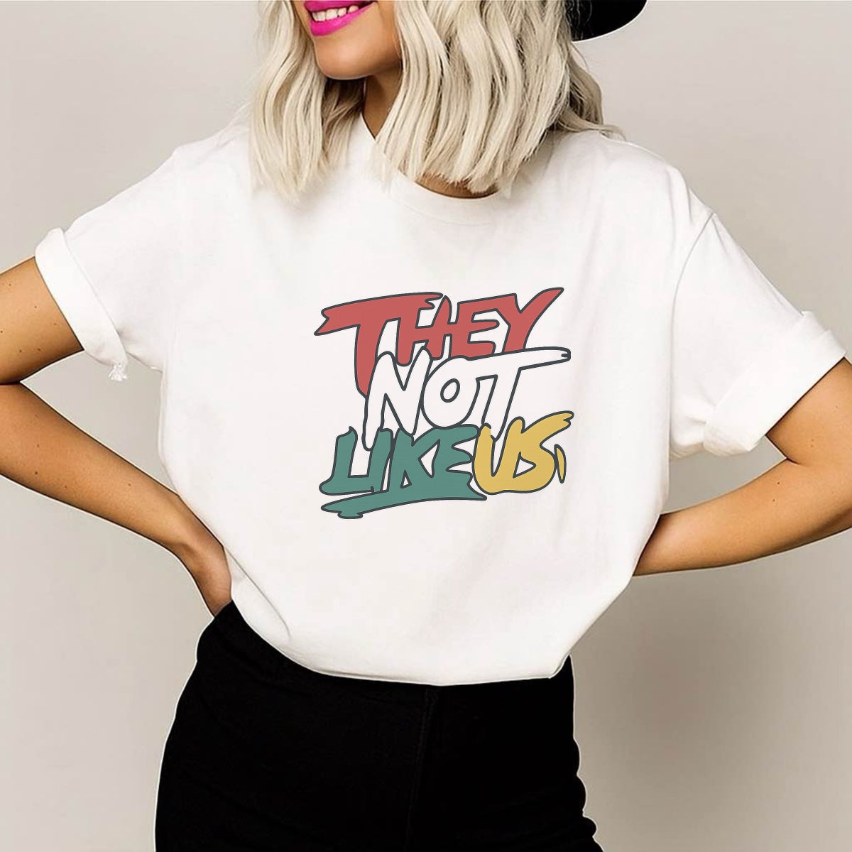 DTF Heat Transfer Iron On Sticker, Edgy "THEY NOT LIKE US" Slogan in Vibrant Colors, for Trendy Hip - Hop Tees & Crew Merch
