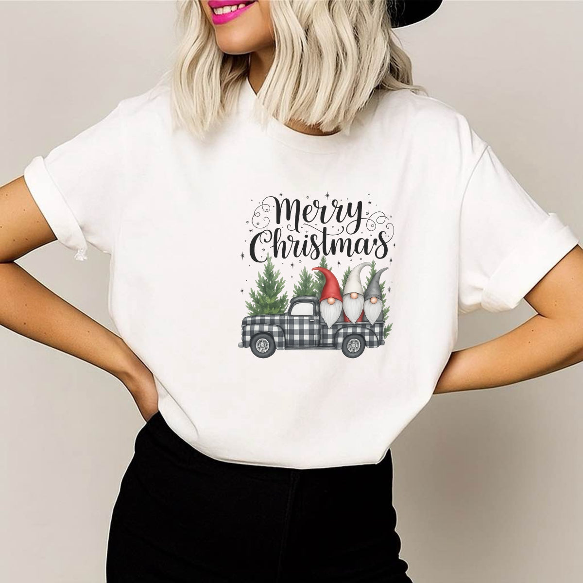 DTF Heat Transfer Transfer Iron On Sticker, Christmas Gnomes & Truck Graphic, for Festive Apparel and Holiday Decor