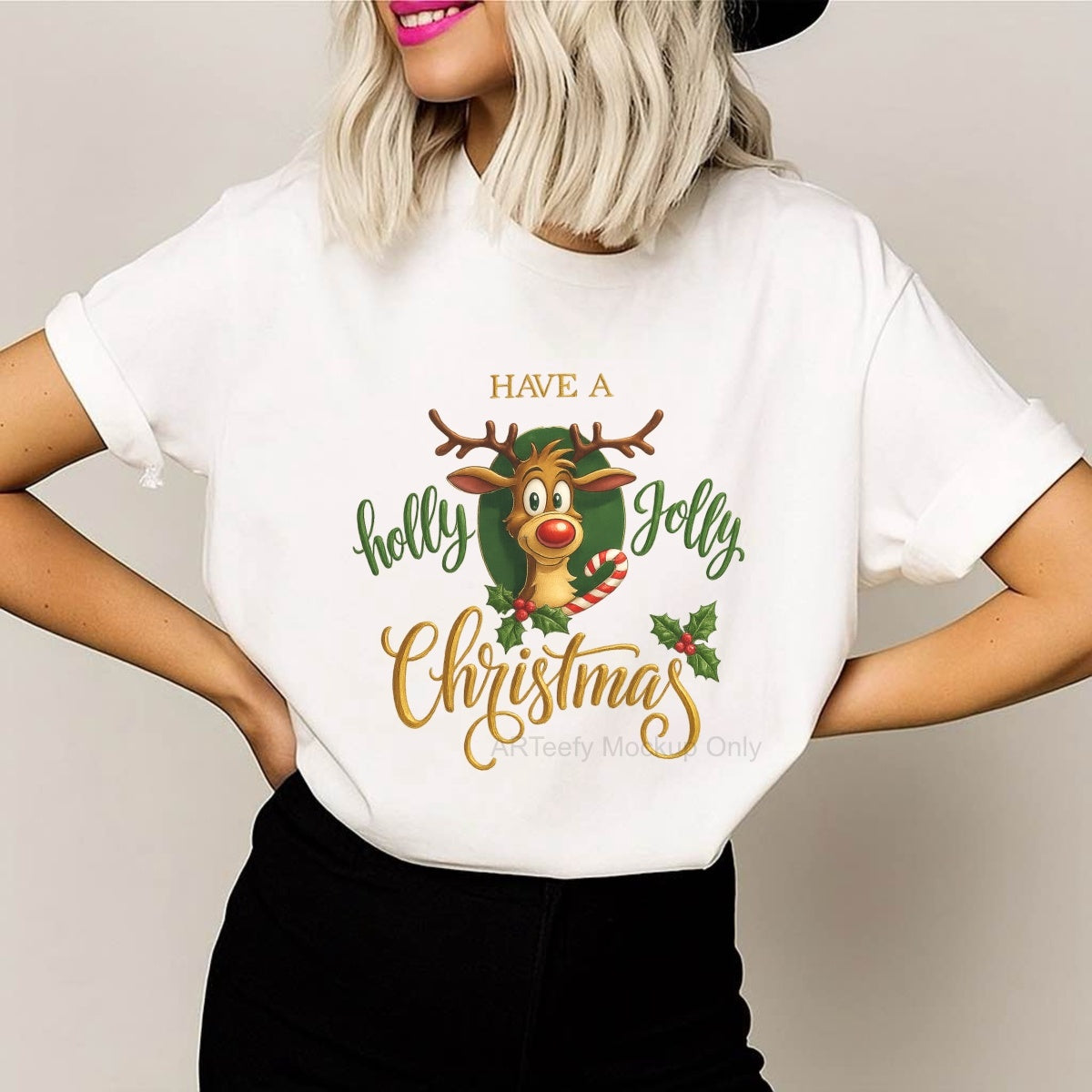 DTF Heat Transfer Iron On Sticker, Festive Reindeer & Christmas Greeting Elements, For Holiday Apparel And Christmas Themed Gatherings