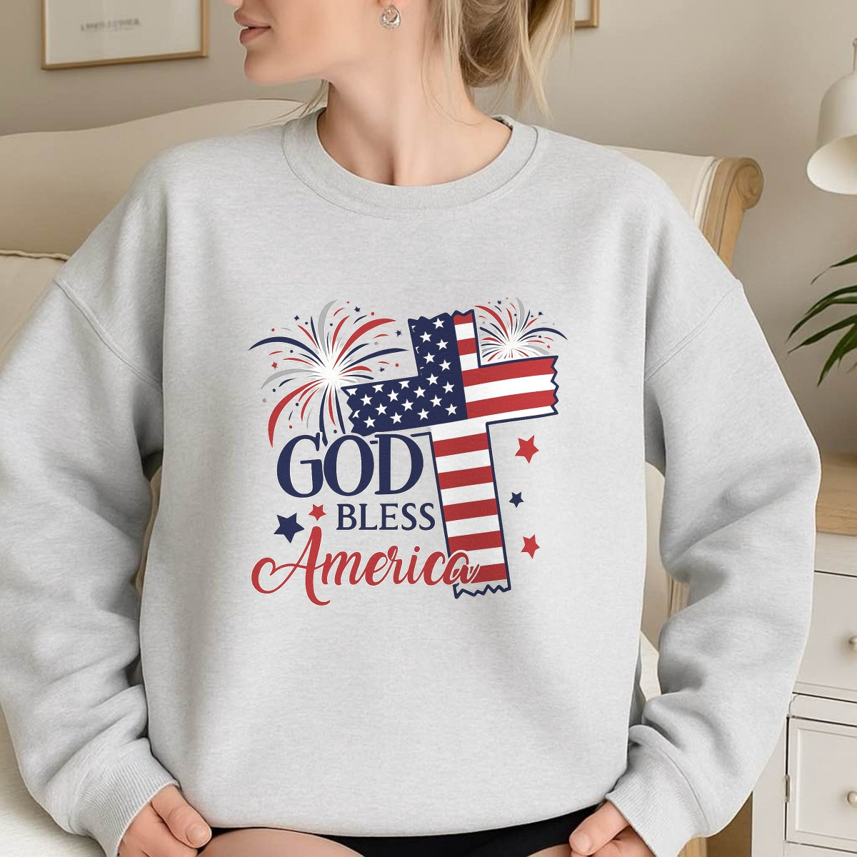 DTF Heat Transfer Iron On Sticker, Patriotic God Bless America Graphic, for 4th of July Apparel and Independence Day Decor