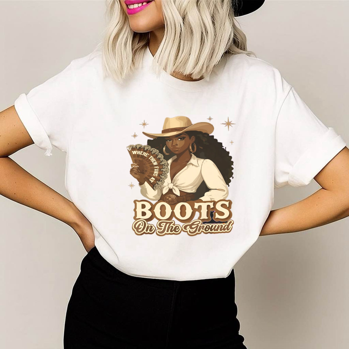 DTF Heat Transfer Iron On Sticker, Western Style Cowgirl & BOOTS ON THE GROUND Elements, For Country Themed Apparel And Rodeo  Related Events