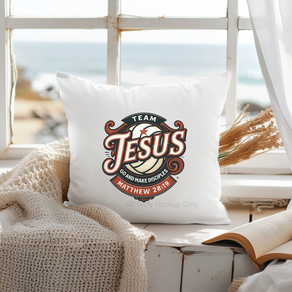 DTF Heat Transfer Iron On Sticker, Team Jesus Volleyball & Scripture Elements, For Faith Based Sports Apparel and Church Event Decor