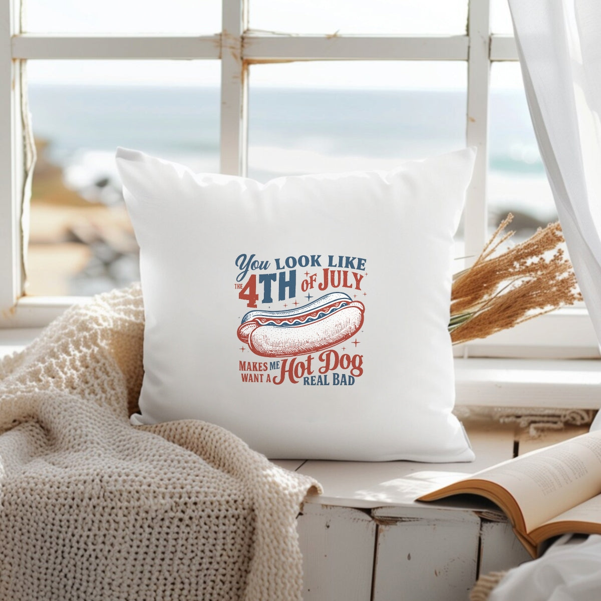 DTF Heat Transfer Iron On Sticker, 4th of July Hot Dog Graphic, for Patriotic Apparel and Independence Day Decor