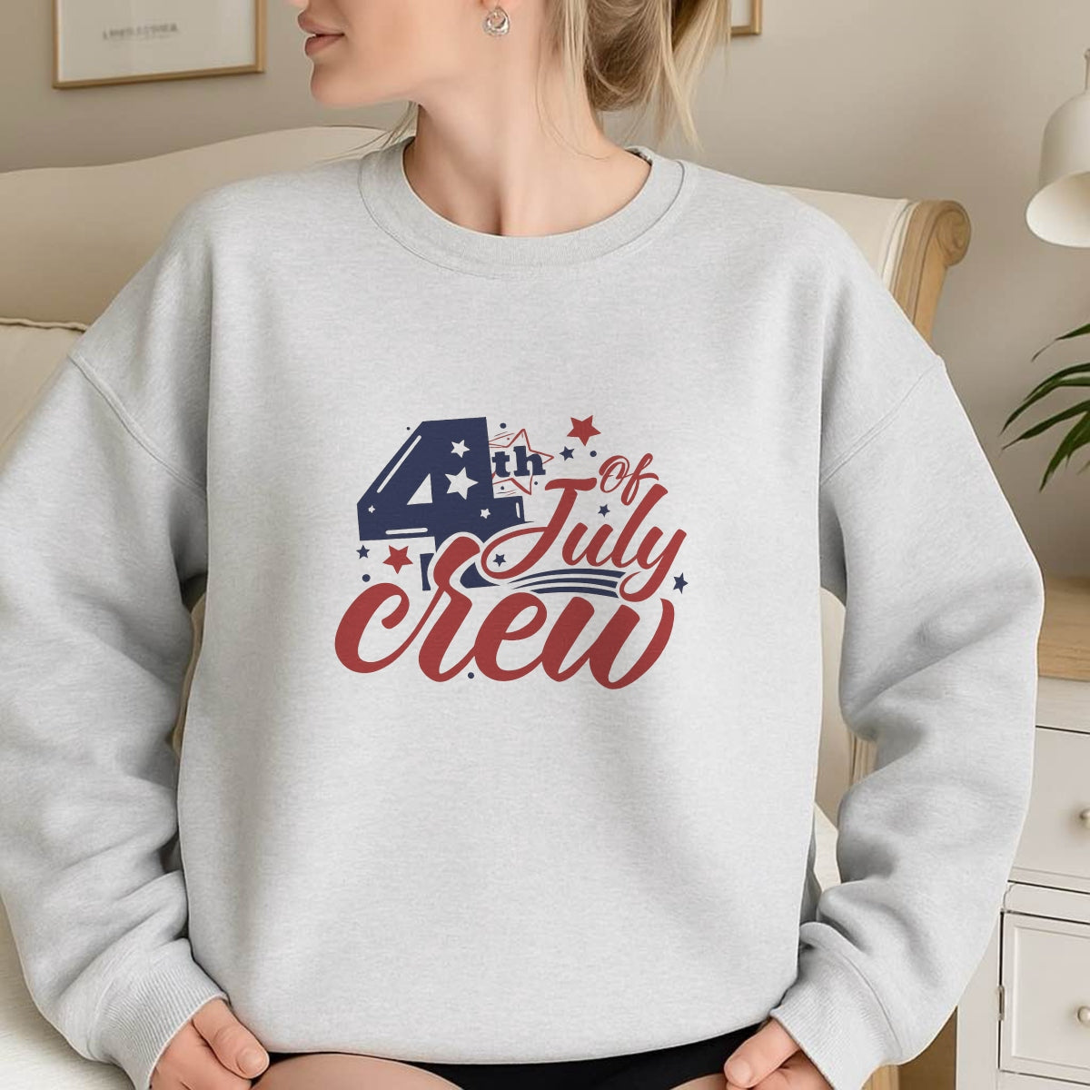 DTF Heat Transfer Iron On Sticker, Patriotic 4th Of July Crew Graphic, For Independence Day Apparel And Festive Decor