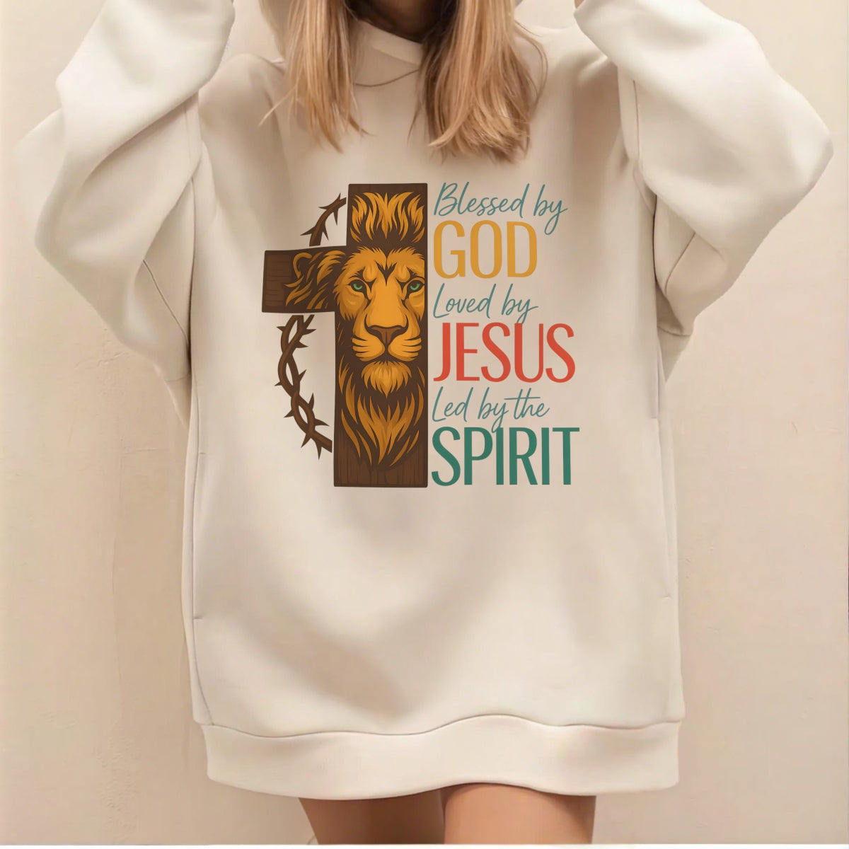 DTF Heat Transfer Iron On Sticker, Christian Lion Cross Art, Loved by JESUS Slogan for Spiritual Clothing