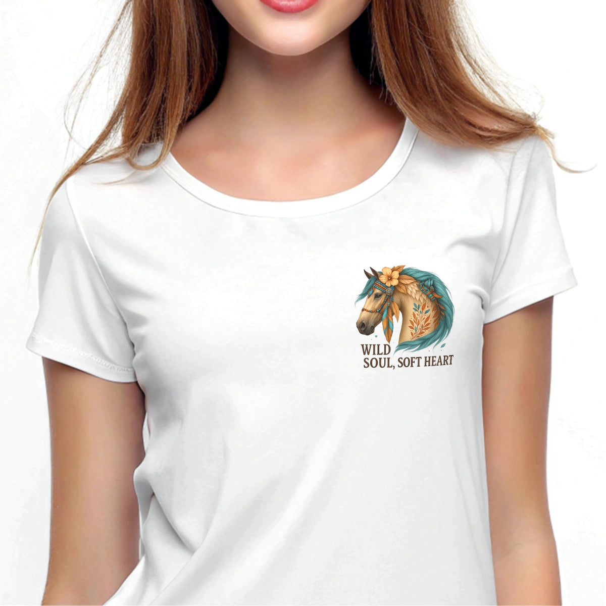 DTF Heat Transfer Iron On Sticker, Artistic Boho Horse with Floral Accents & Inspirational Text, for Bohemian Fashion & Nature - Lover Gifts