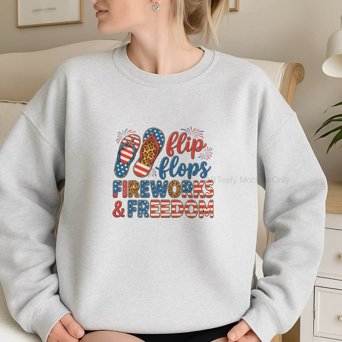 DTF Heat Transfer Iron On Sticker, Patriotic Flip  Flops & Festive Elements Graphic, For USA Holiday Apparel And Independence Day Decor