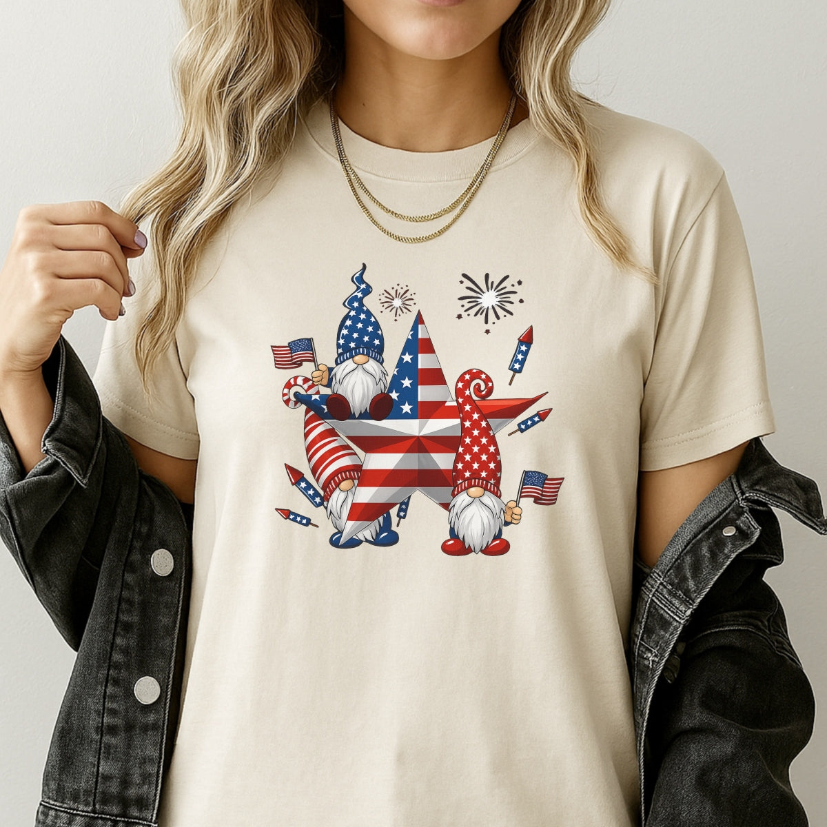 DTF Heat Transfer Iron On Sticker, Patriotic Gnome 4th of July Graphic, for Independence Day Apparel and Celebration Decor