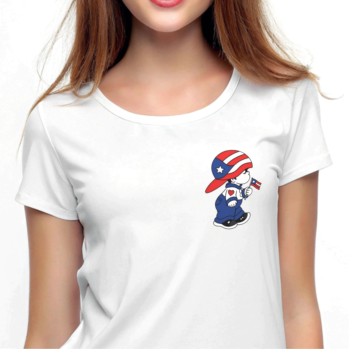DTF Heat Transfer Iron On Sticker, Puerto Rico Flag - Themed Cartoon Character Design, for Patriotic Apparel Decoration