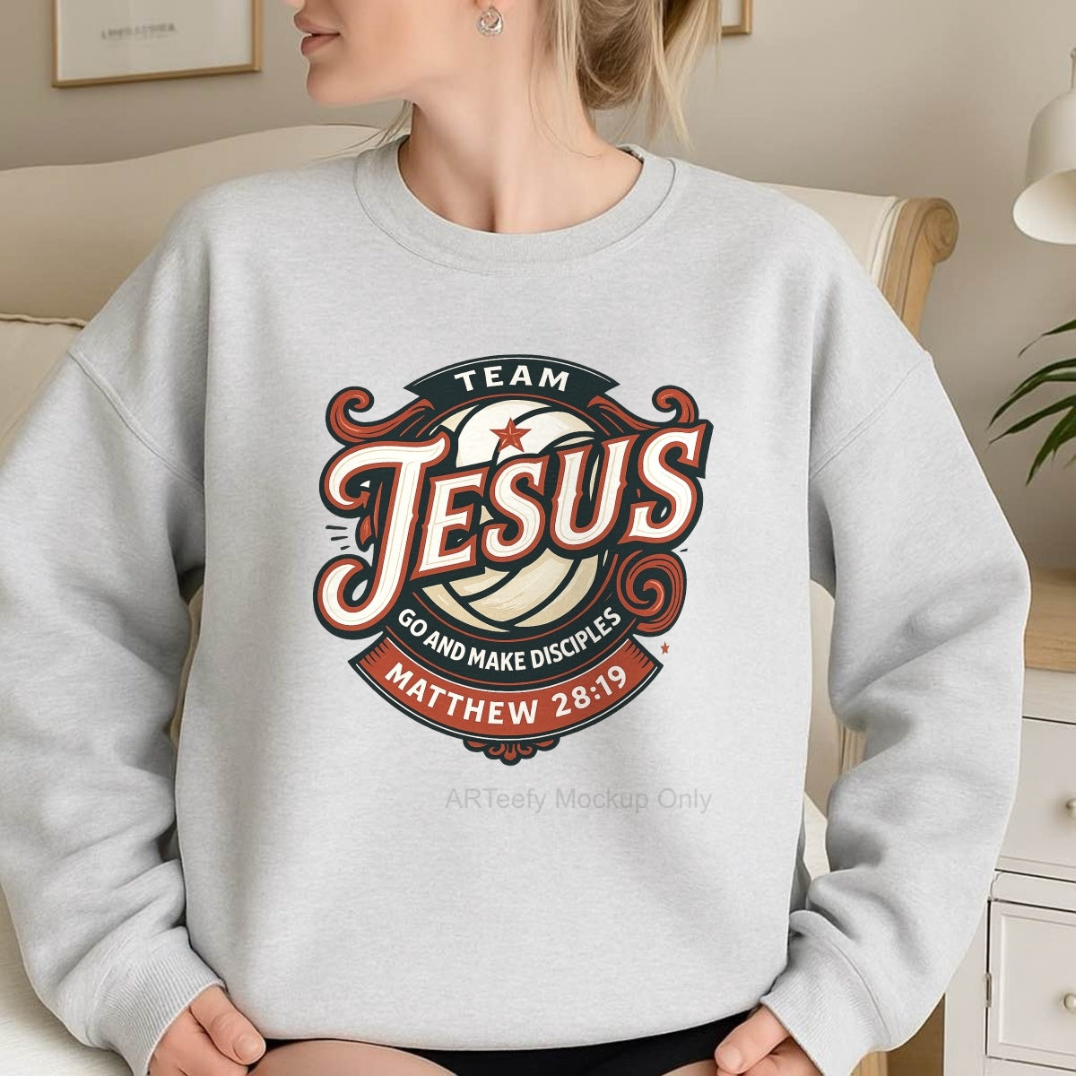 DTF Heat Transfer Iron On Sticker, Team Jesus Volleyball & Scripture Elements, For Faith Based Sports Apparel and Church Event Decor