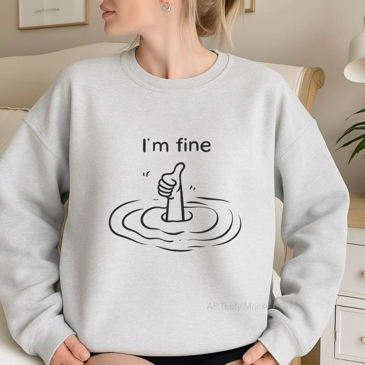 DTF Heat Transfer Iron On Sticker, Humorous I'm fine Thumb Graphic, For Sarcastic Apparel And Fun Decor