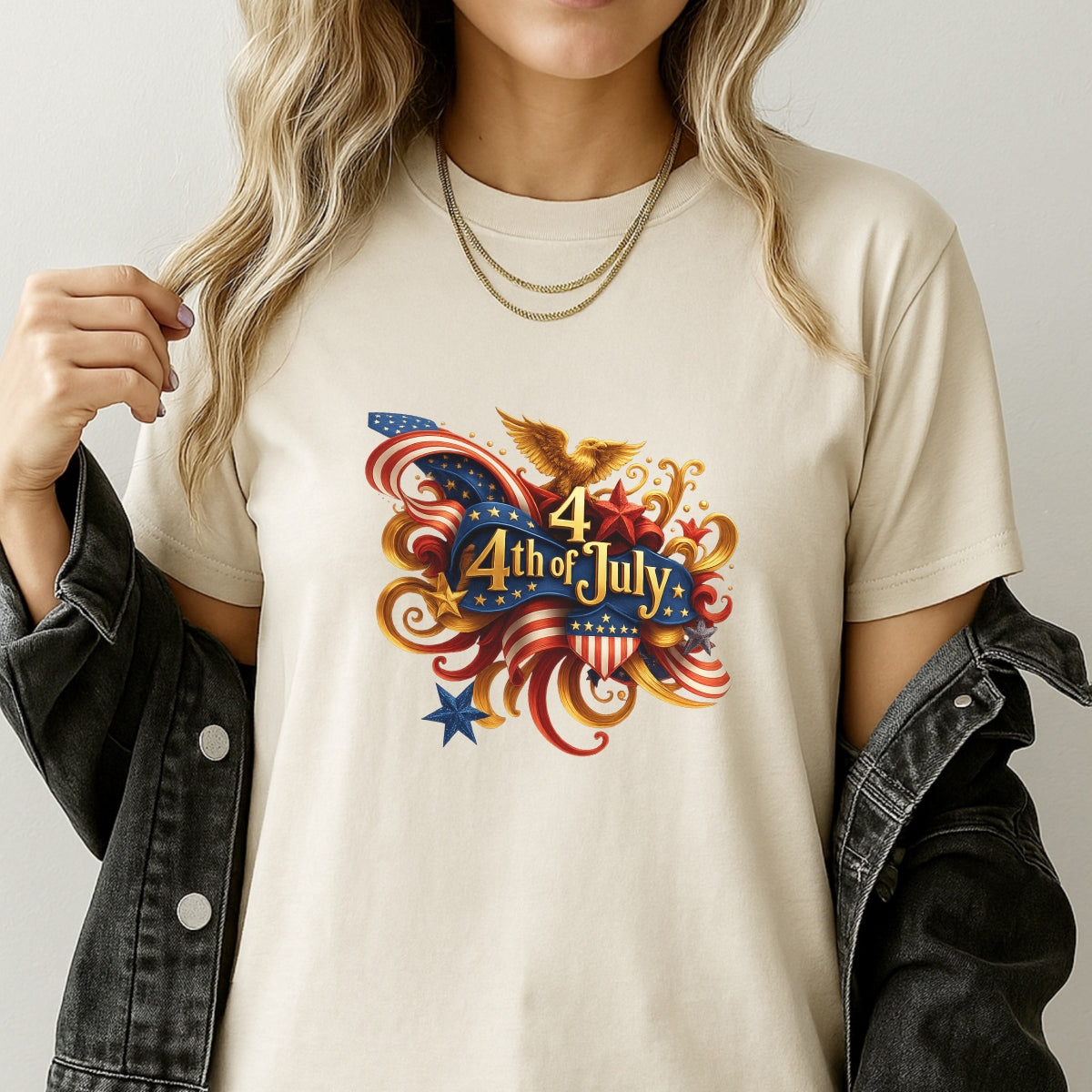 DTF Heat Transfer Iron On Sticker, 4th of July Patriotic Eagle Graphic, for Independence Day Apparel and National Celebration Decor