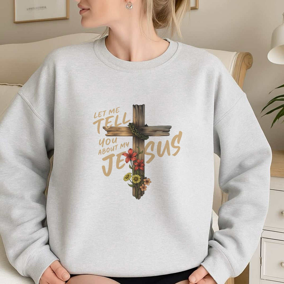 DTF Heat Transfer Iron On Sticker, Floral Cross Religious Quote Graphic, for Faith - Inspired Apparel and Spiritual Decor