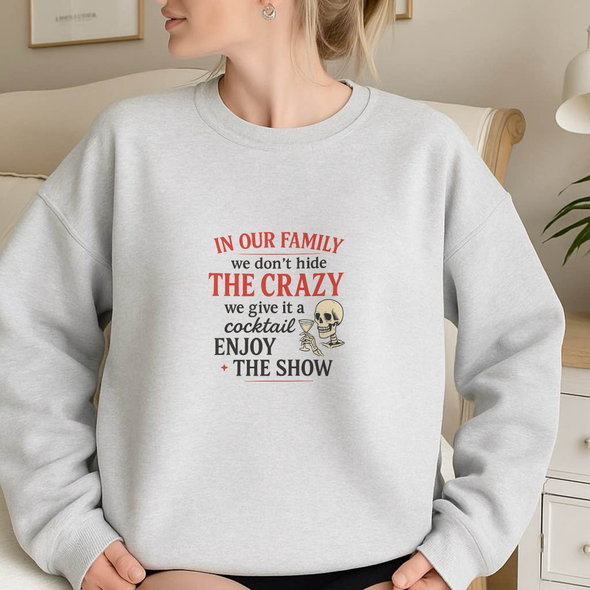 DTF Heat Transfer Iron On Sticker, Edgy Family Crazy & Cocktail Skull Graphic, For Bold Home Decor And Fun Loving Apparel