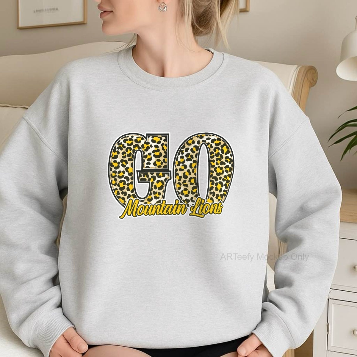 DTF Heat Transfer Iron On Sticker, Sports Themed GO Mountain Lions Leopard Print Graphic, For Team Spirit Apparel And School Event Decor