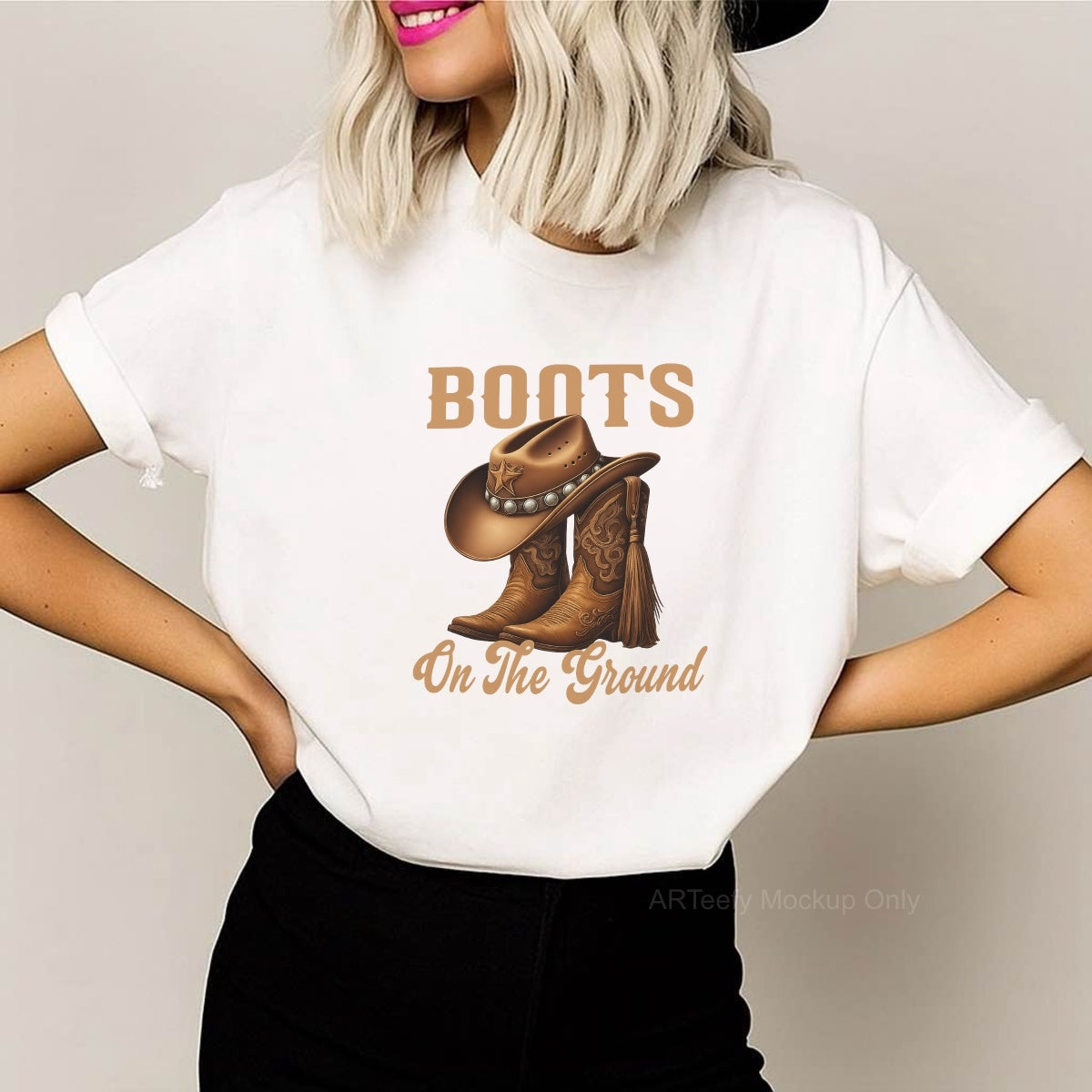 DTF Heat Transfer Iron On Sticker, Western Cowboy Boots & Hat Graphic, For Country Style Apparel And Rustic Decor