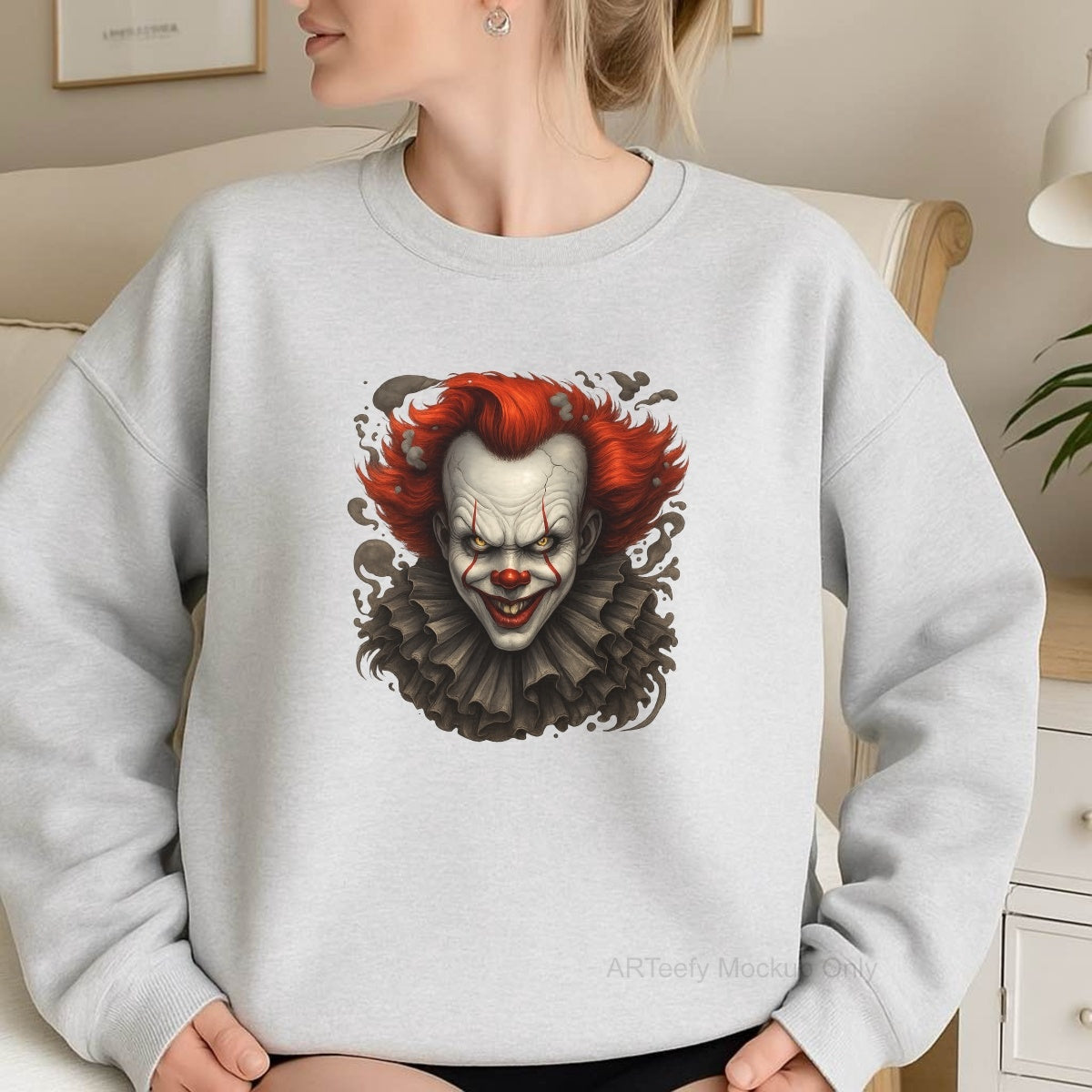 DTF Heat Transfer Iron On Sticker, Horror  Themed Clown Graphic, For Halloween Apparel And Spooky Decor