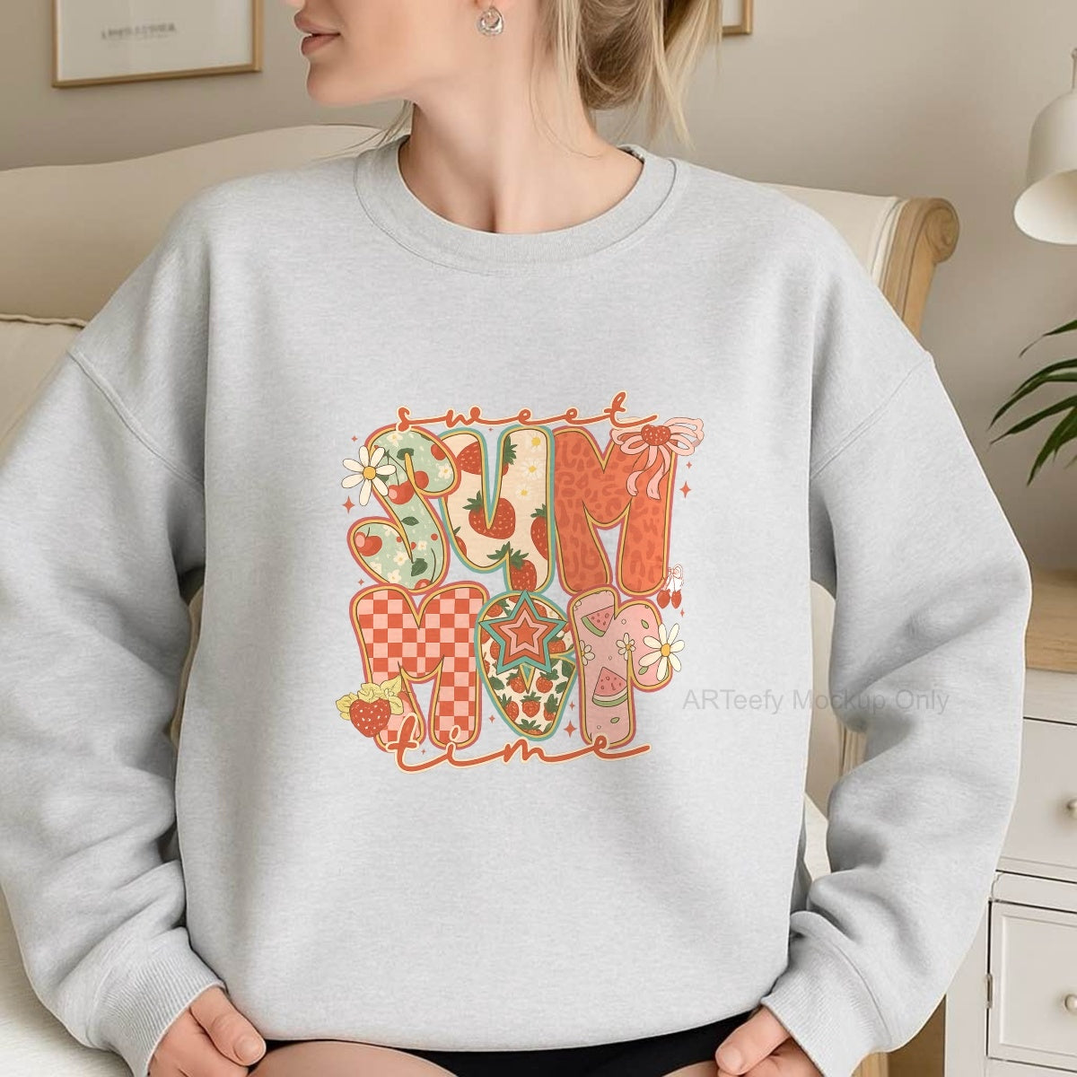 DTF Heat Transfer Iron On Sticker, Summer Themed Sweet Summer Time Fruit & Pattern Graphic, For Beachwear And Vacation Decor