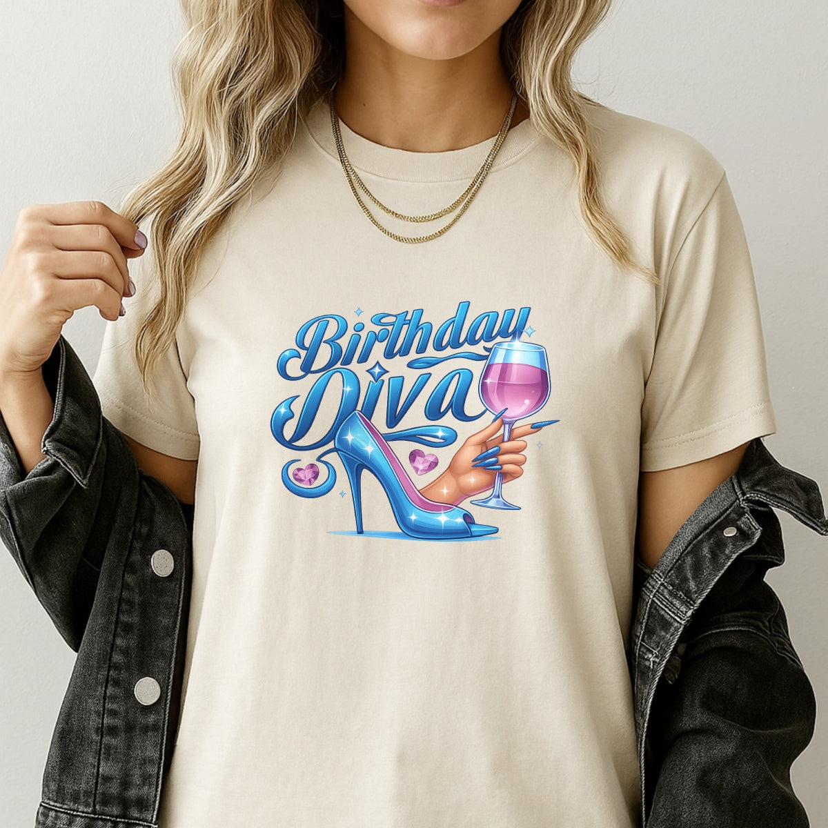 DTF Heat Transfer Iron On Sticker, Birthday Diva High Heel Graphic, for Birthday Celebration Apparel and Party Decor
