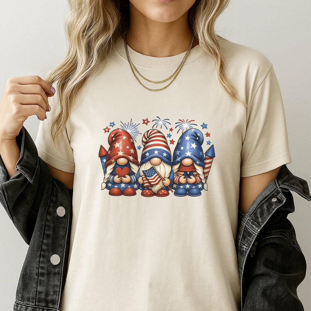 DTF Heat Transfer Iron On Sticker, Patriotic Gnome 4th of July Graphic, for Independence Day Apparel and Celebration Decor