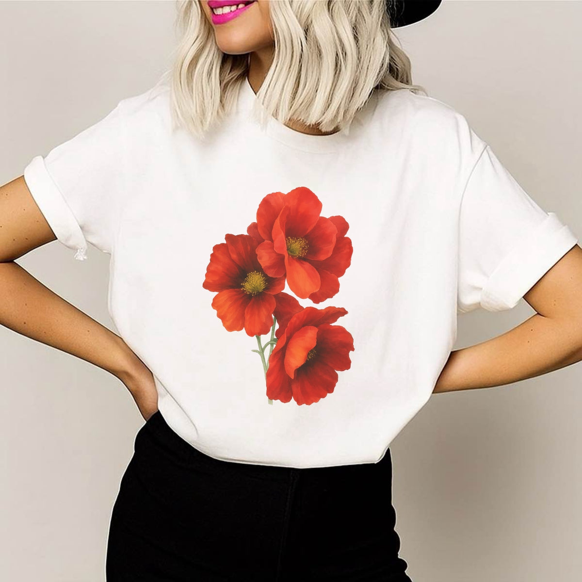 DTF Heat Transfer Iron On Sticker, Watercolor Red Poppy Flower Bouquet, for Floral - Inspired Apparel & Nature - Lover Gifts