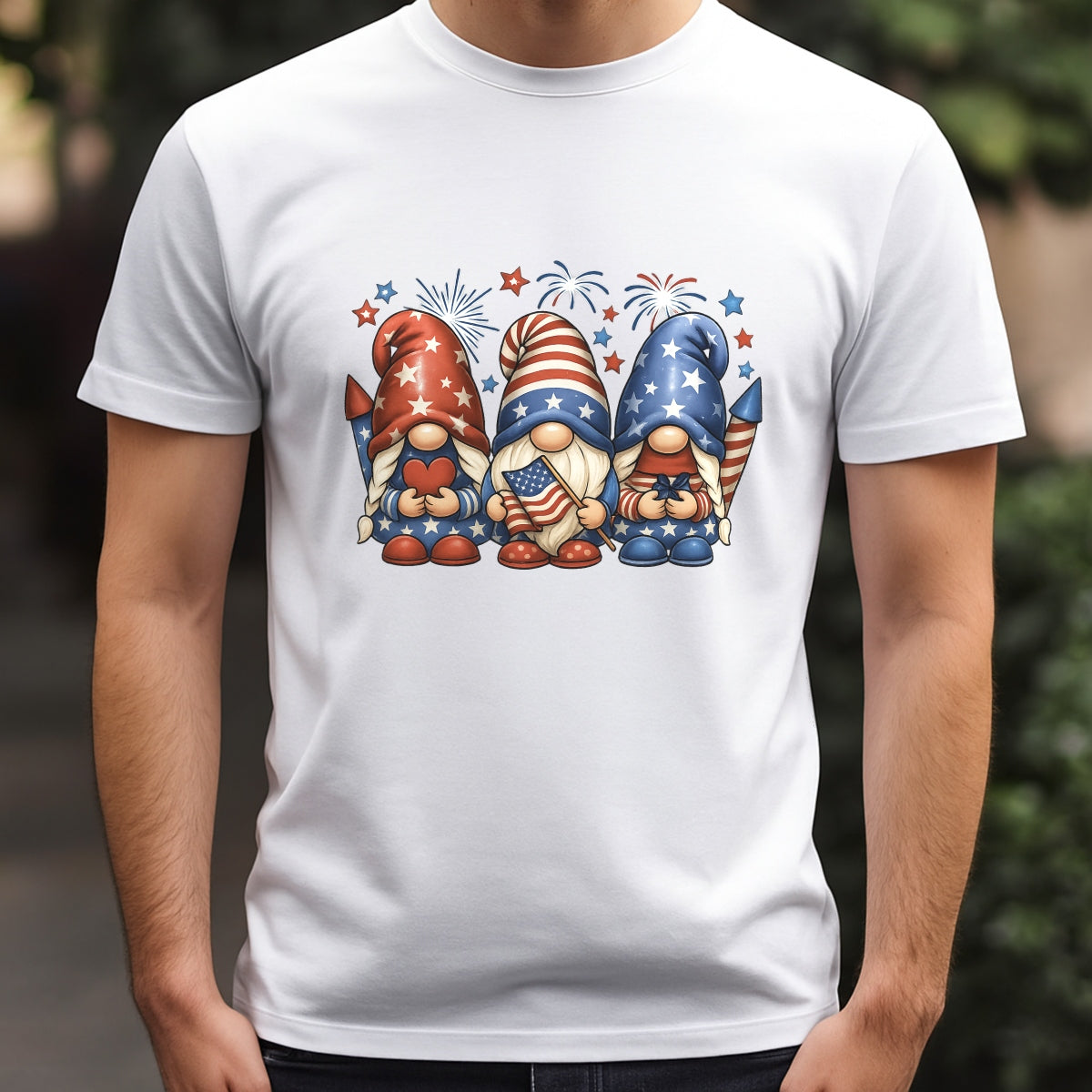 DTF Heat Transfer Iron On Sticker, Patriotic Gnome 4th of July Graphic, for Independence Day Apparel and Celebration Decor