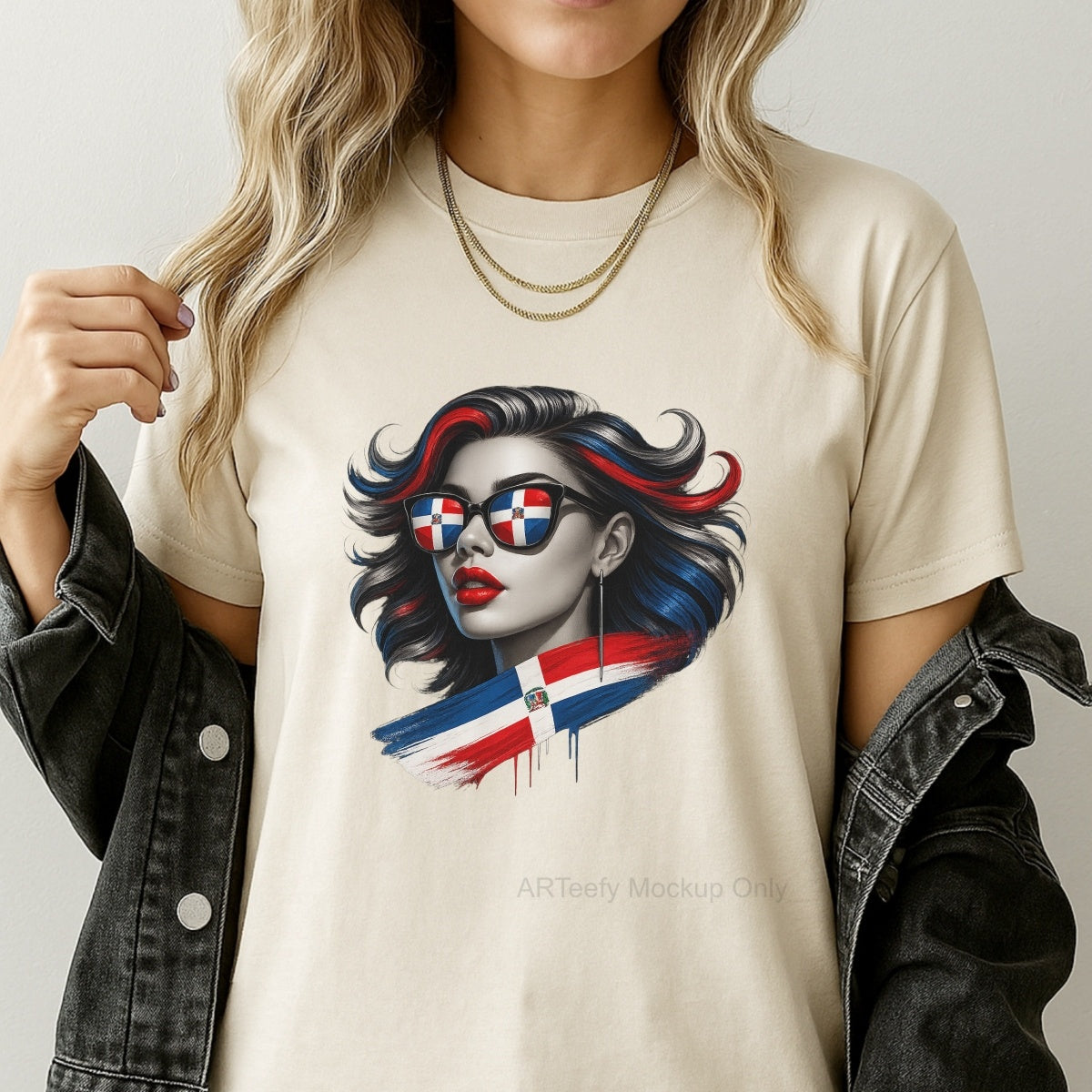 DTF Heat Transfer Iron On Sticker, Dominican Flag  Themed Stylish Graphic, For Cultural Pride Apparel And National Day Decor
