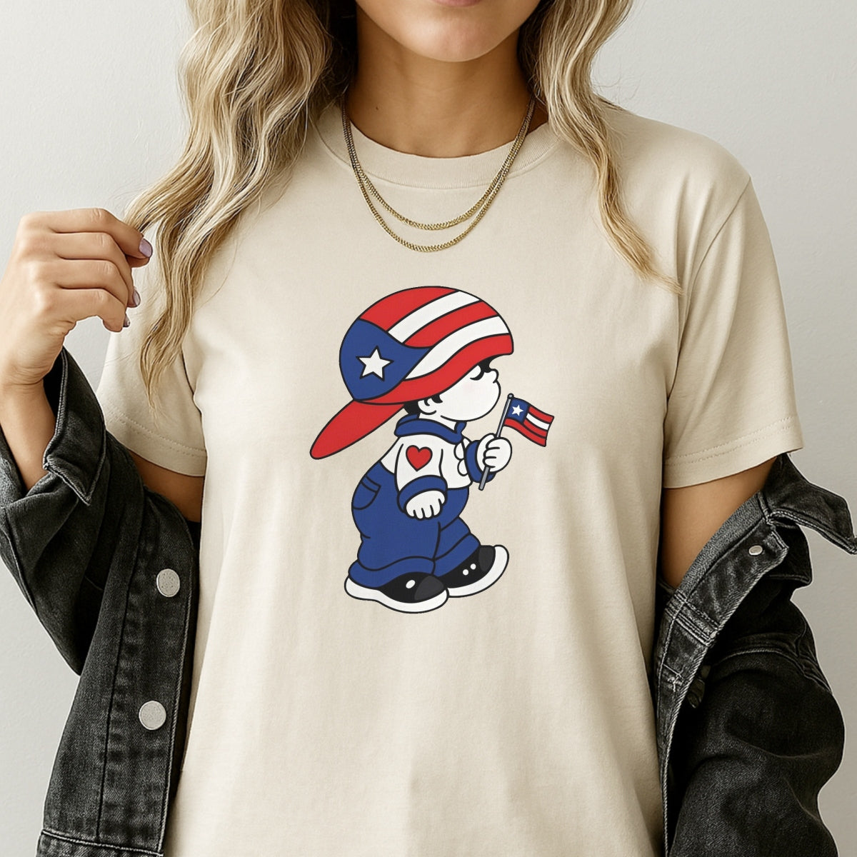 DTF Heat Transfer Iron On Sticker, Puerto Rico Flag - Themed Cartoon Character Design, for Patriotic Apparel Decoration