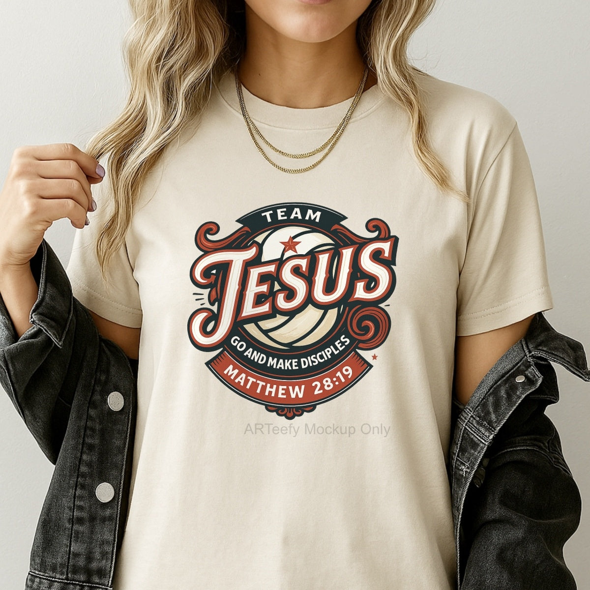 DTF Heat Transfer Iron On Sticker, Team Jesus Volleyball & Scripture Elements, For Faith Based Sports Apparel and Church Event Decor