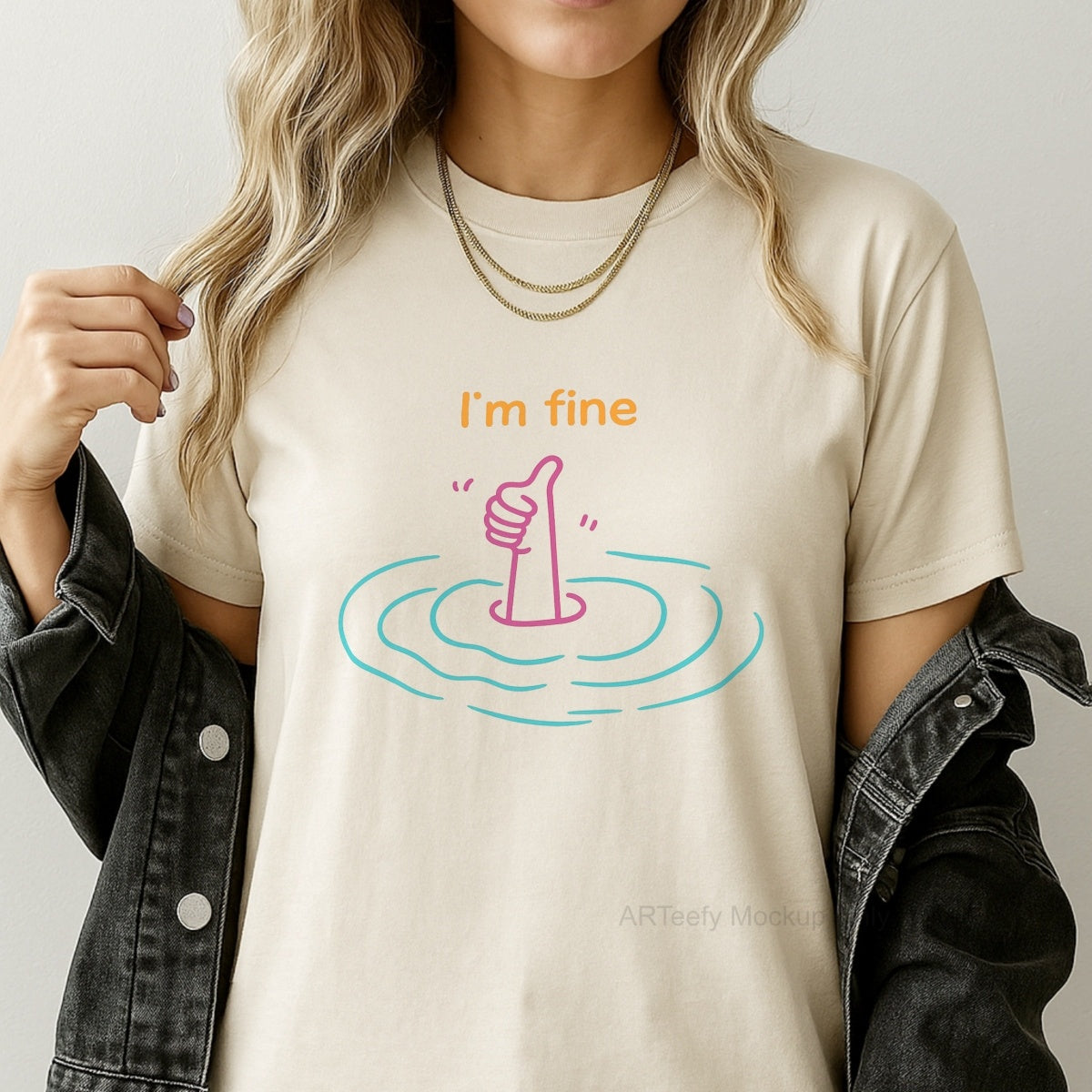 DTF Heat Transfer Iron On Sticker, Humorous I'm fine Thumb Graphic, For Sarcastic Apparel And Fun Decor