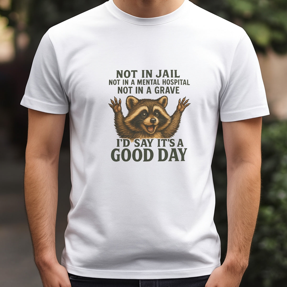 DTF Heat Transfer Iron On Sticker, Humorous Raccoon Quote Graphic, for Funny Apparel and Casual Decor